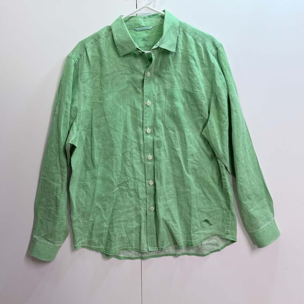 Tommy Bahama Men's Green Long Sleeve Linen Button Down Shirt Size M